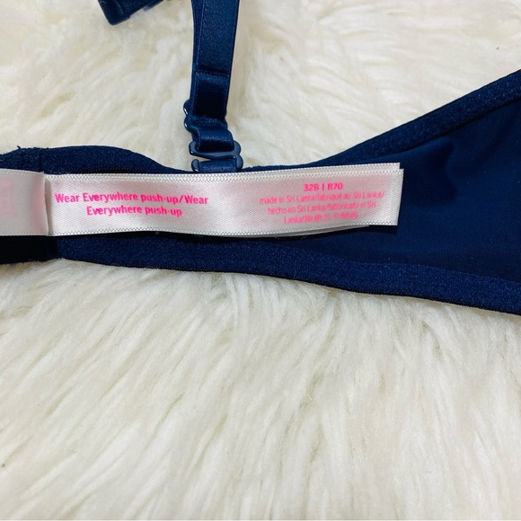 PINK Victoria's Secret Deep Blue w/Rhinestones Push-up Bra Sz-32B - Picture 7 of 7